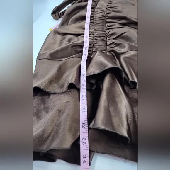 New Vintage Jessica McClintock Brown Satin Short Dress - Picture 7 of 7